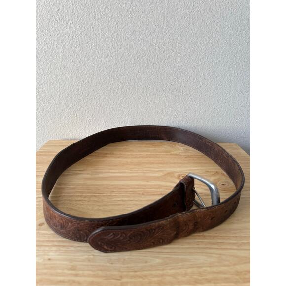 Silver Creek Classics Mens Brown Leather Tooled Belt Silver Buckle Size 42 - Picture 10 of 15